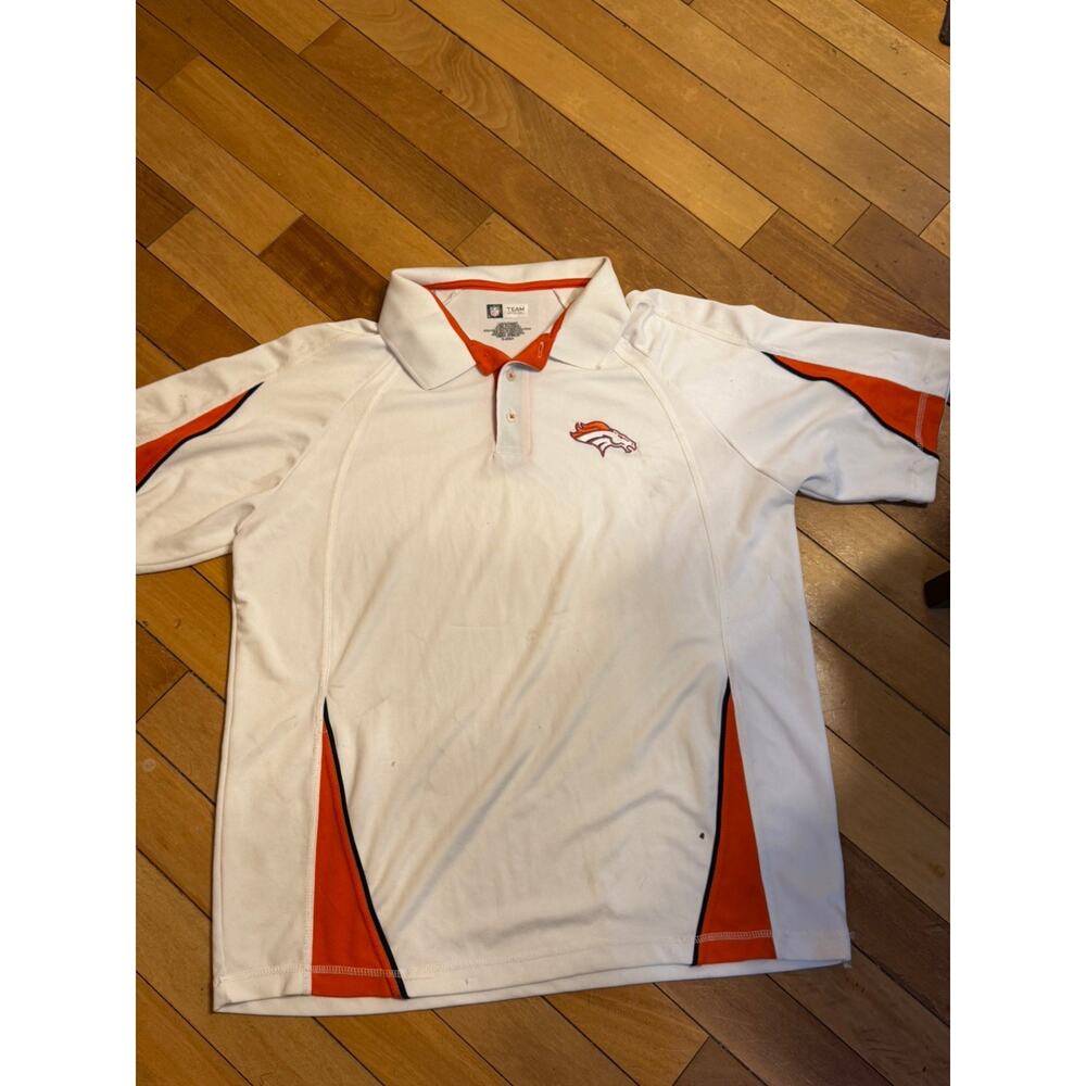 NFL Team Apparel Denver Broncos Football Polo Shirt Mens XL White Short Sleeve